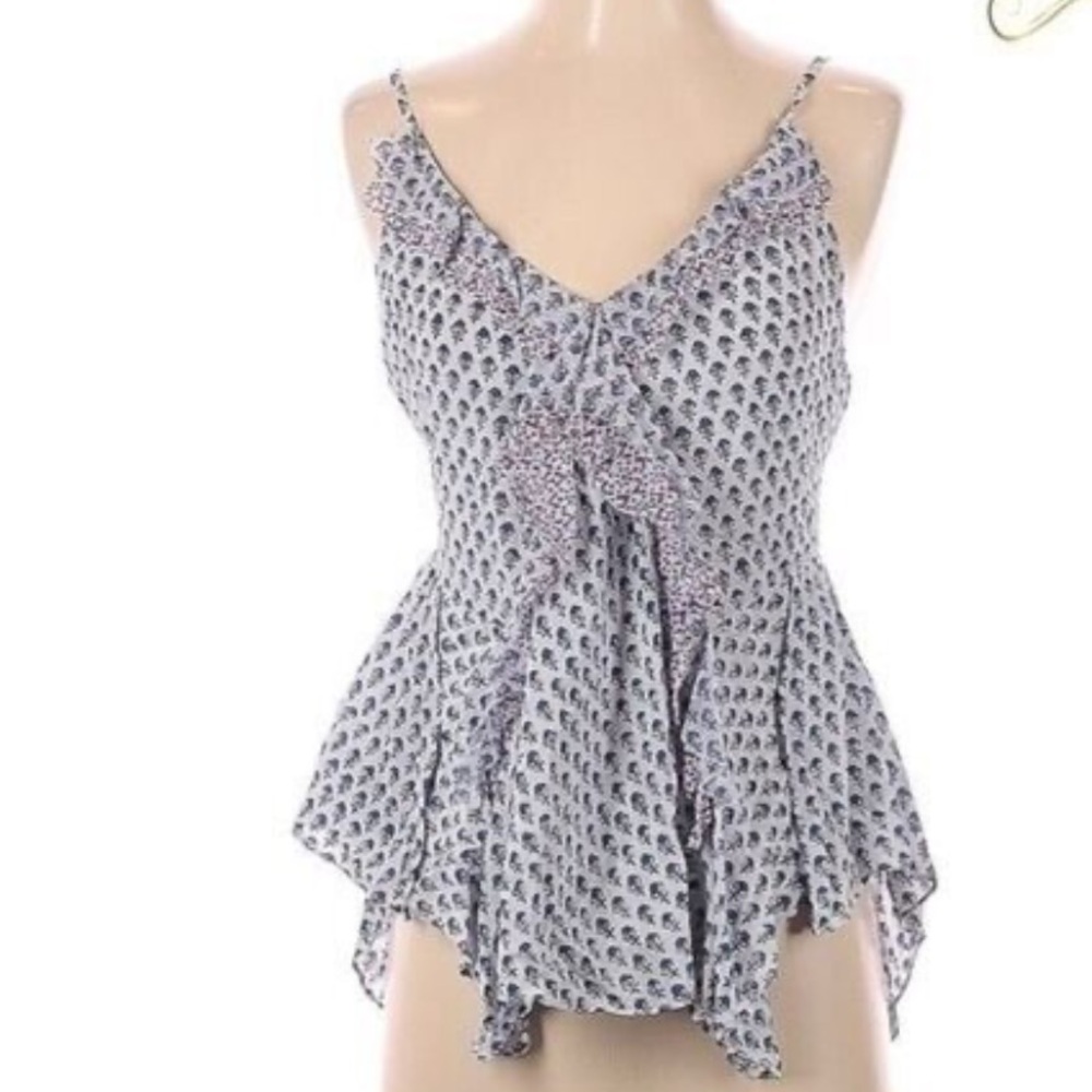 Rebecca Taylor Small Silk Tank top - Ditsy Tulip Blue / White Silk NWT